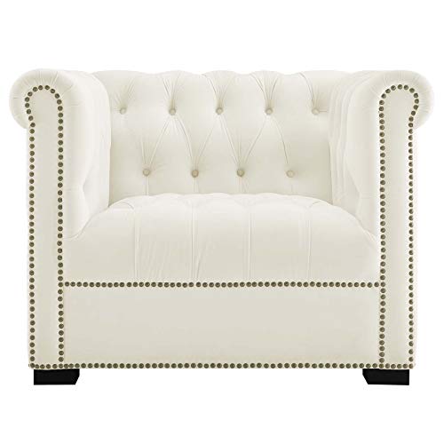 EEI-3065-IVO Heritage Upholstered Velvet Armchair, Ivory