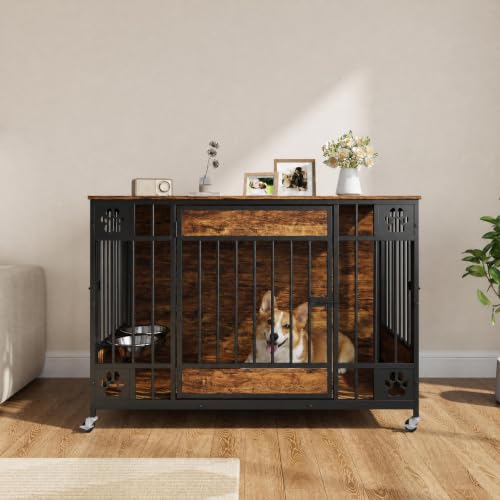 Dog Crate Furniture, 41" Indoor Dog Kennel with Triple Doors, Brown, view 8