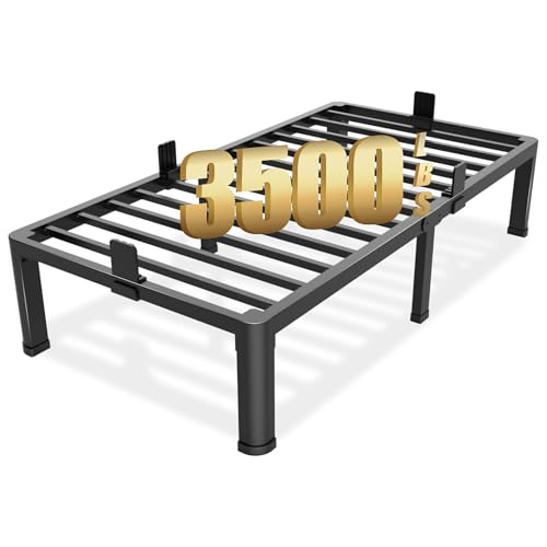 14 inch Twin Bed Frame with Round Corner Legs Mattress Slide Stopper, view 2