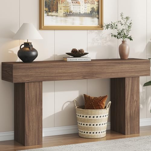 63 Inch Long Console Table for Entryway, Farmhouse Wood Rectangular Sofa Table Behind Couch Table, Narrow Entryway Table for Living Room, Entrance, Hallway, Foyer, Easy Assembly (Brown)