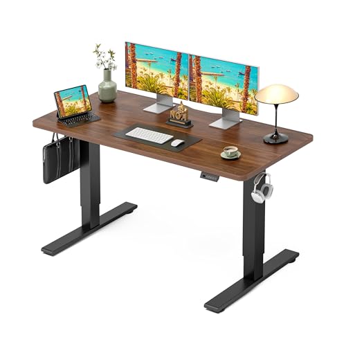 Electric Standing Desk 55 x 24 Inch, Height Adjustable Sit Stand Desk with Memory Presets, Splice Desktop Computer Desk for Home Office, Black Frame/Dark Walnut Top