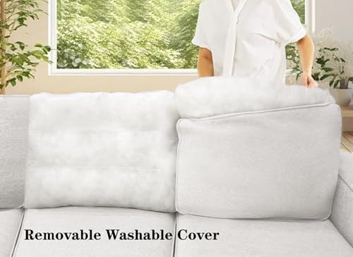 Oversized Modular Sectional Sofa,U/L‑Shaped Reversible Couch with Ottoman,Deep Seat Plush Polyester Sofa for Living Room,7‑Seater,Cream