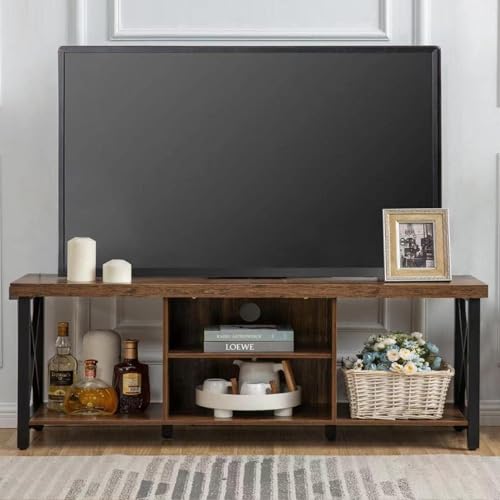 TV Stand for TV up to 65 Inches, TV Cabinet with Open Storage, TV Console Unit with Shelving for Living Room, Entertainment Room, Rustic Brown