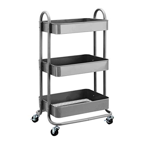 3-Tier Rolling Utility or Kitchen Cart, Lockable Wheels, Multifunctional Storage, view 2
