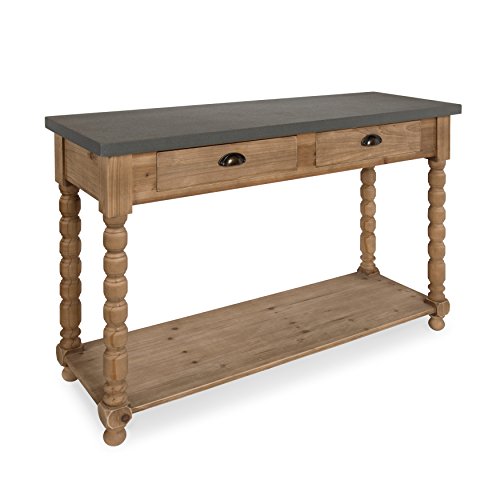 Rutledge Farmhouse Chic Two Drawer Console Table, Rustic Wood Base and Concrete Gray Top