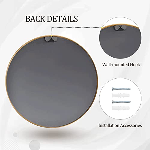 Round Mirror 23.6" Gold Wall Mounted Circle Mirror with Aluminum Alloy Frame Modern Design for Bathroom, Living Room, Vanity, Bedroom, Entryway