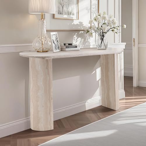 55" MDF Console Table for Entryway, Narrow Entryway Table with Faux Mars Marble Pattern, Couch Table Behind Sofa with Curved Legs for Living Room Hallway Foyer
