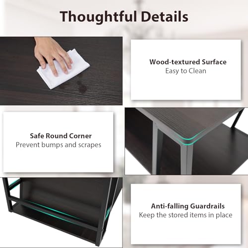 Modern Coffee Table with Storage, 2-Tier Rustic Wood Center Table with Shelf, Compartment, Metal Frame, Rectangular Geometric Living Room Table for Apartment (Espresso)
