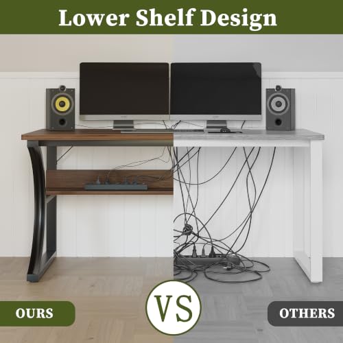 47 Inch Desk with Storage Shelf, One-Piece Desktop, Walnut, view 8