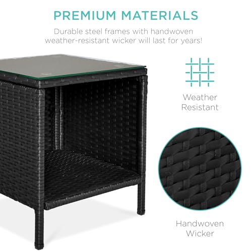 Best Choice Products 3-Piece Outdoor Wicker Conversation Bistro Set, Space Saving Patio Furniture for Garden w/Side Table - Black/White Sand