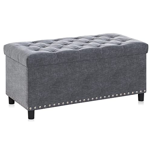 Storage Ottoman, Tufted Ottoman with Close Hinge, Foot Rest for Living Room (Gray, 31 inch)