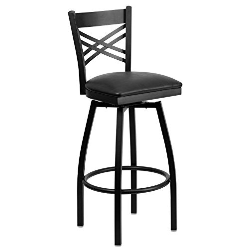 Hercules Series "X" Back Metal Restaurant Barstool, Modern Upholstered Armless Bar Height Chair for Restaurants and Kitchens, Black