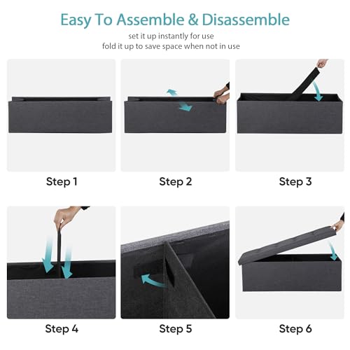 43 Inches Folding Storage Ottoman Bench, Ottoman Foot Rest, Storage Chest, 660 lbs Load Capacity, End of Bed Bench with Divider for Living Room, Bedroom, Entryway, Linen Fabric, Dark Grey