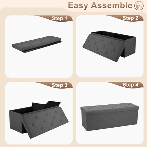 30 inch Storage Ottoman Bench, 30 inch Folding Storage Bench Ottoman, for Bedroom, Living Room, and Utility Room, Grey (30'' W)