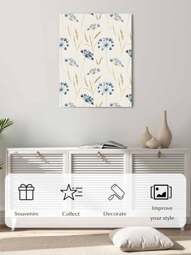 NuYeBiofx Watercolor Farm Dandelion Wheat Canvas Wall Art Prints,48"x32" Framed Picture Artwork Wild Flower on Beige Printed Canvas Oil Painting for Living Room Bedroom Office,Ready to Hang