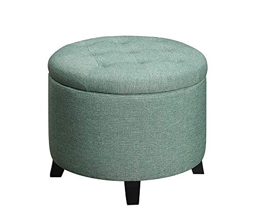 Designs4Comfort Round Storage Ottoman 19.75" - Versatile Contemporary Foot Stool for Living Room, Office, Green Fabric