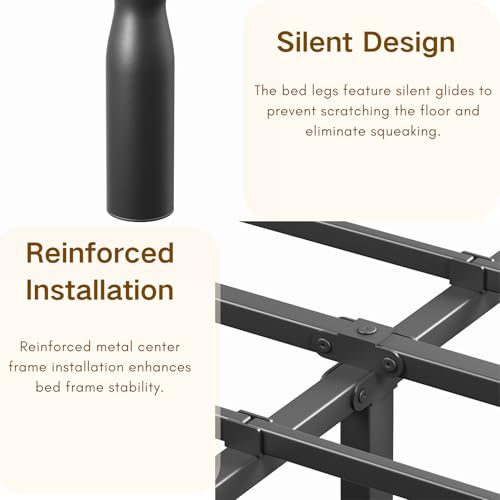 Heavy Duty Full Size Bed Frame, 18" Black Metal with Storage, view 7
