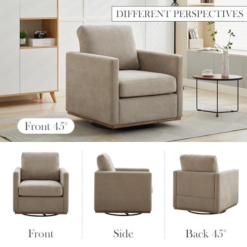 30.7" W Swivel Accent Chair, Mid Century Modern Swivel Chair for Living Room, Comfy Small Accent Chair, Wavy Chenille, Taupe