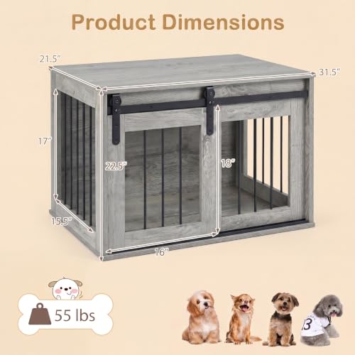 31.5" Dog Crate Furniture with Sliding Barn Door, Wooden Dog Kennel, view 8
