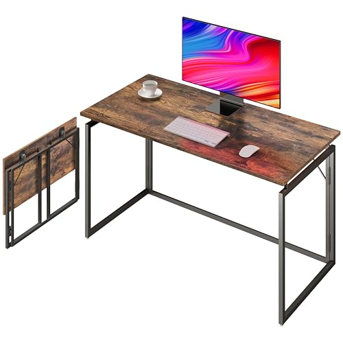Folding Desk - 39.4” Wood Top Foldable Desk for Small Spaces | No Assembly Required Compact Desk for Home Office, Writing, and Study