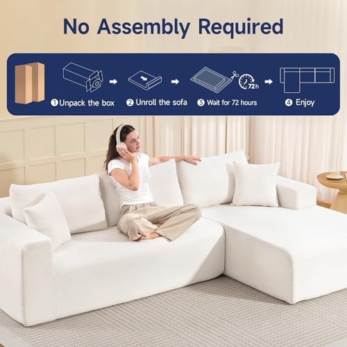 2025 New 108" Cloud Couch Sectional, Comfy Boneless Modular Sectional Sofa with L-Shaped Chaise, Deep Seat Couch for Living Room, No Assembly Required (Beige, Right Facing Chaise)