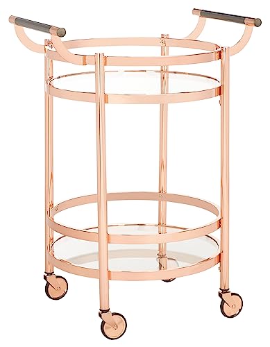 Safavieh Home Collection Sienna Rose Gold/Black Nickel Trim Handle/Tempered Glass 2-Tier Round Bar Cart