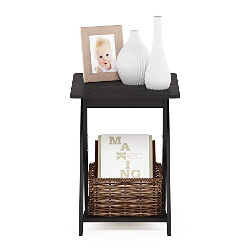 Modern Simplistic Side Table, 2-Tier Square End Table with Lower Open Shelf and X-Legs, Criss-Crossed Night Stand, Bedside Table, for Living Room, Bedroom, Espresso