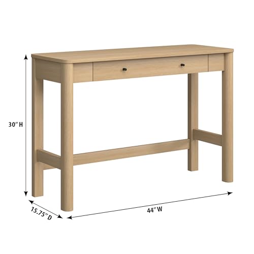 Penelope Modern Writing Desk with Drawer Storage, 44 Inch, Coastal Oak