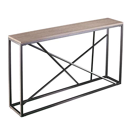 Arendal Faux Stone Skinny Console Table, Dining Room With Open Concept Living Space Modern Style Powder-Coated Iron, Gray
