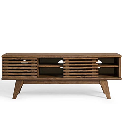 Render 46" Mid-Century Modern Low Profile Media Console TV Stand, 46 Inch, Walnut