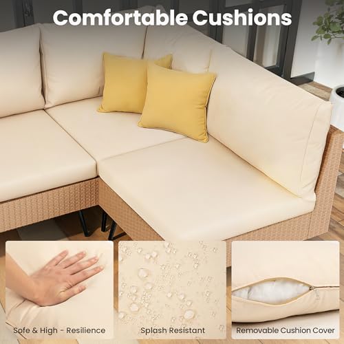 8-Piece Wicker Outdoor Furniture Set, All-Weather Patio Conversation Set with Thick Cushions & 2 Multi-Use Ottomans, Sectional Sofa Patio Furniture Set for Backyard, Porch, Beige