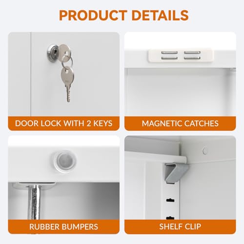 Metal Garage Storage Cabinet with Two Lockable Drawers 2 Locking Doors and an Adjustable Shelf, 36" White Metal Short Storage Cabinet for Home Office, Garage,School,Utility Room