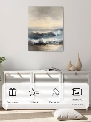 NuYeBiofx Abstract Beach Painting Art Canvas Wall Art Prints,48"x32" Framed Picture Artwork Sky Ocean Landscape Printed Canvas Oil Painting for Living Room Bedroom Office,Ready to Hang