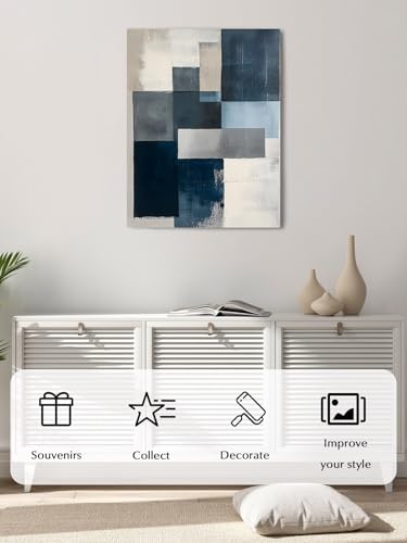 NuYeBiofx Gradient Blue Geometric Canvas Wall Art Prints,48"x32" Framed Picture Artwork Abstract Oil Painting Printed Canvas Oil Painting for Living Room Bedroom Office,Ready to Hang