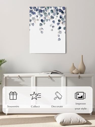 NuYeBiofx Grey Blue Eucalyptus Leaves Canvas Wall Art Prints,40"x28" Framed Picture Artwork Pastoral Foliage Watercolor Printed Canvas Oil Painting for Living Room Bedroom Office,Ready to Hang
