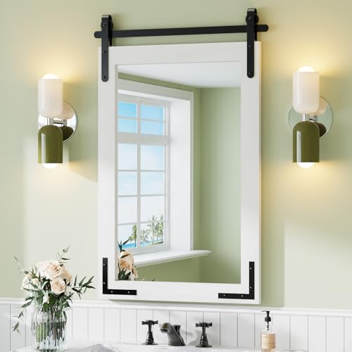 Farmhouse Bathroom Mirror, 24"x36" White Framed Wood Mirrors, view 2