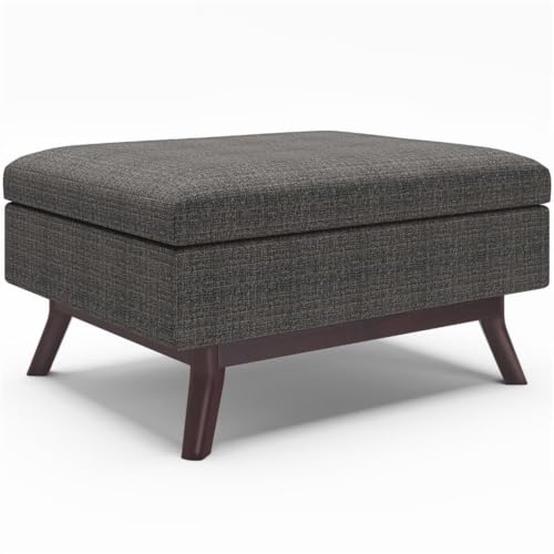 34 in Upholstered Coffee Table Ottoman, Ebony Finish, Solid Wood Frame with Storage Compartment, Mid Century Design, Multi-Functional Accent Furniture for Living Room or Family Room