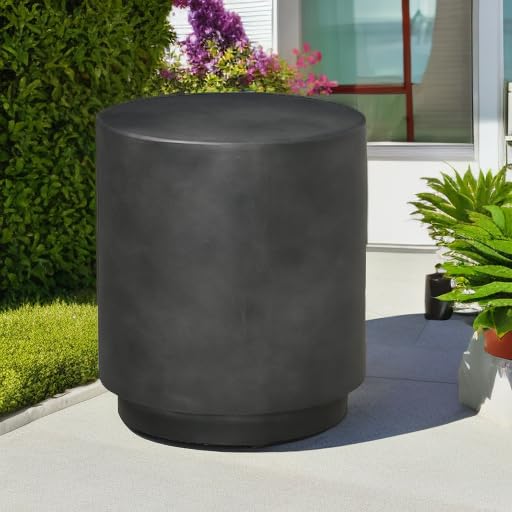 Outdoor Side Table, Round Small End Table with Concrete Finish for Indoor, Patio, Backyard, Pool, Porch, Garden, Lawn, Dark Gray