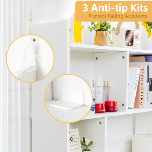 Desktop Shelf, Desk Hutch with 5 Shelves for Computer Desk, White, view 7