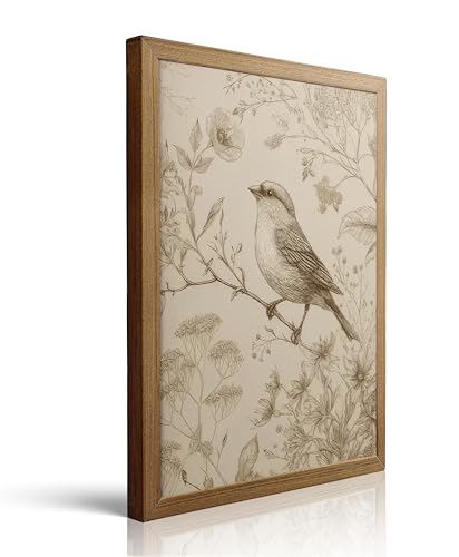Javsris Framed Bird Canvas Wall Art Retro Farmhouse Sparrow Wall Decor Vintage, view 2