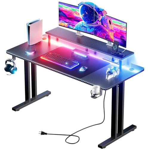 55 Inch Gaming Desk with LED Lights & Cable Management, Black, view 2