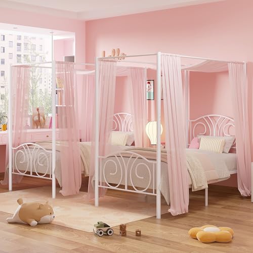 Twin Canopy Bed Frame, Vintage Scrollwork Headboard, Pure White, view 8