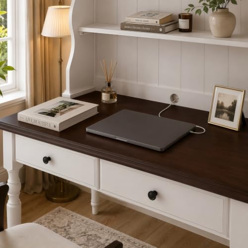Computer Desk with Bookshelf &Drawers for Bedroom, Home Office, White, view 8