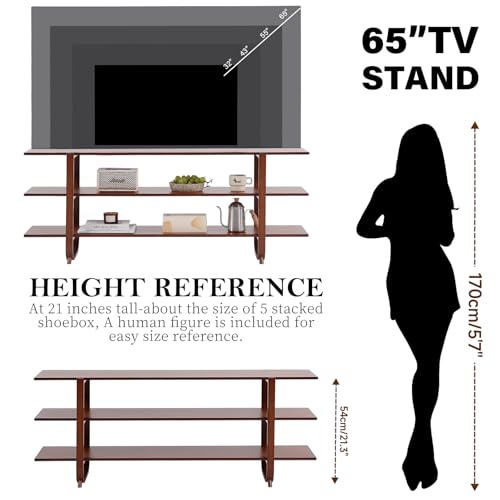 Walnut TV Stand for 65 Inch TV, Media Console 3-Tier Open Shelves, view 7
