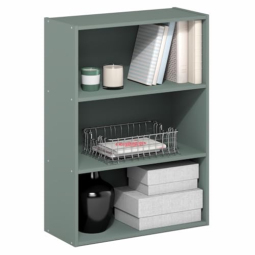 PASIR Book Shelf, 3-Tier Bookshelf, Storage Shelves Bookcase, 9.7 x 23.7 x 31.5, for Living Room, Bedroom, Home Office, Sage Green