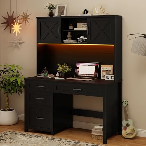 Farmhouse 67" H Executive Desk with Hutch & Drawers, Black, view 8