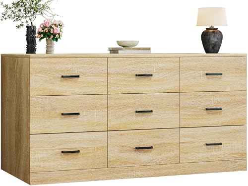9 Drawer Dresser for Bedroom, 60'' Long Mid Century Modern Dressers TV Stand, view 2