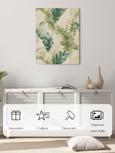 NuYeBiofx Rustic Botanical Palm Leaves Canvas Wall Art Prints,48"x32" Framed Picture Artwork Watercolor Tropical Foliage Linen Printed Canvas Oil Painting for Living Room Bedroom Office,Ready to Hang