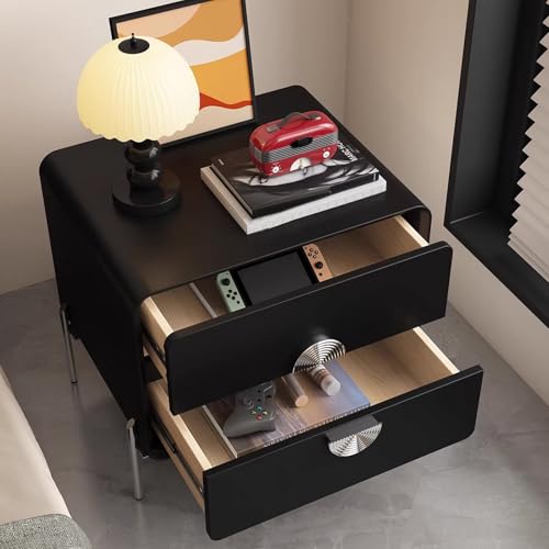 Nightstand with Drawers,Solid Wood Bedside Table Trending Mid-Century Modern Nightstand, 304 Stainless Steel Legs Vintage for Bedroom, Living Room
