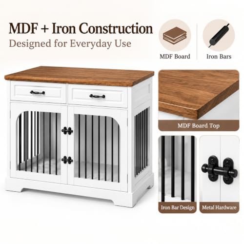 43.3" Dog Crate Furniture with Rotating Bowl for Large Medium Dogs, view 8